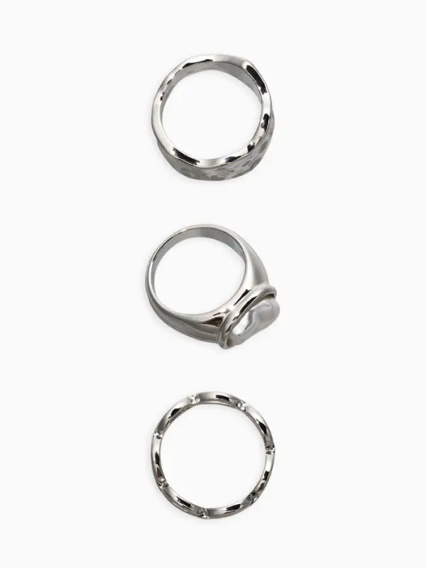 Набор колец 3 шт "Новый стиль" жемчуг,цепь, размер МИКС, цвет белый в серебре