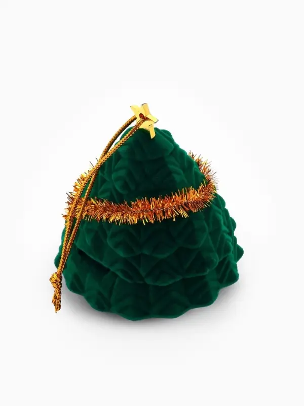 Футляр под серьги, кольцо &laquo;Новогодняя ёлочка&raquo;, бархатный, 5.9&times;6.2&times;6.2 см, зелёный, золотой