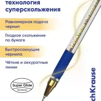 Ручка шариковая ErichKrause L-30, Gold Stick&Grip Classic, узел 0.7 мм, синяя, резиновый держатель, МИКС