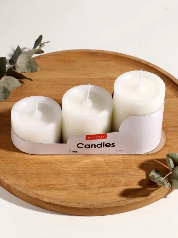 Набор свечей "Столбики белые" 3 шт d=7,5 см h=4,8; 7,5 и 10 см 22,5х7,5х10 см