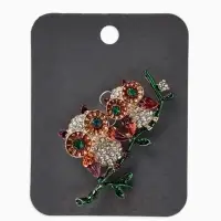 Брошь &laquo;Совы&raquo; на ветке, цветная в золоте