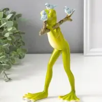 Сувенир полистоун "Лягушонок с веточкой и птичками" 22 см