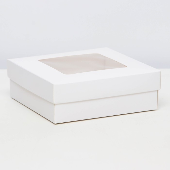 Коробка подарочная складная, упаковка, крышка-дно,с окном, белая, 15 х 15 х 5 см Коробка подарочная складная, упаковка, крышка-дно,с окном, белая, 15 х 15 х 5 см