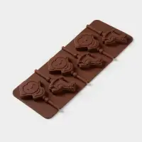 Форма для леденцов Доляна &laquo;Детство&raquo;, силикон, 24&times;9.5 см, 6 ячеек (5&times;4.6), с палочками, коричневая