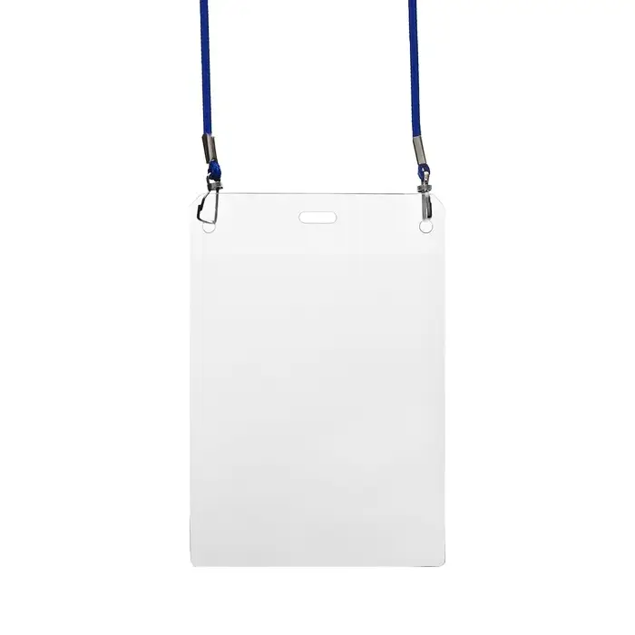 Бейдж вертикальный, внешний размер 153&times;105 мм, внутренний размер 123&times;95 мм, на синем шнурке 40 см