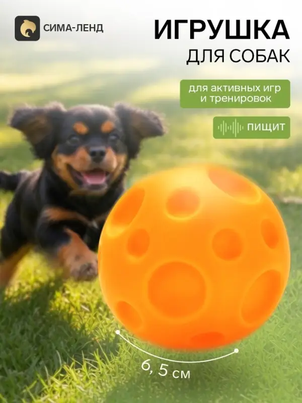 Игрушка для собак с пищалкой &laquo;Мячик планета&raquo;, 6.5 см, оранжевая