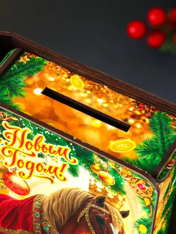 Книга-шкатулка новогодняя Конь в мантии с короной "Здоровья, счастья и богатства".19х13х5 см 1090356