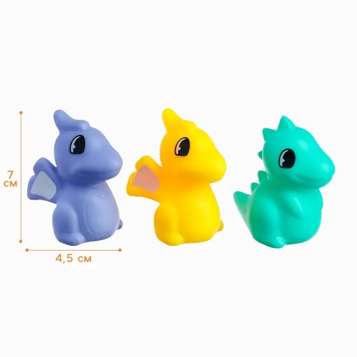 Резиновые игрушки для ванны Крошка Я &laquo;Динозаврики&raquo;, с пищалкой, в наборе 3 шт., МИКС