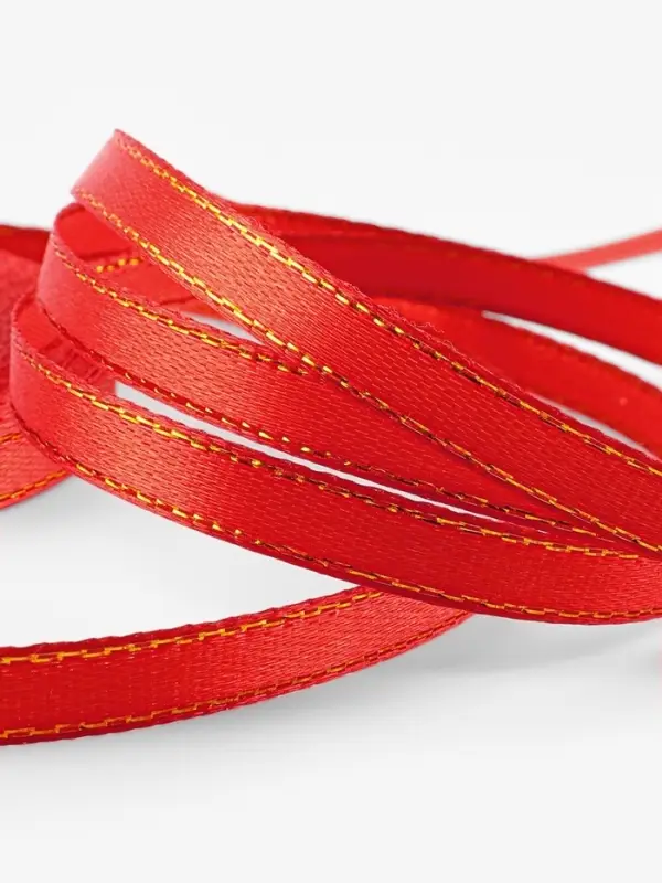 Лента атласная, с золотым люрексом, 6 мм, 23&plusmn;1 м, красная №026