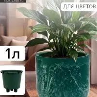 Кашпо для цветов &laquo;Микрит&raquo;, 1 л, d=15 см, h=14 см, со вставкой, пластиковое, зелёное