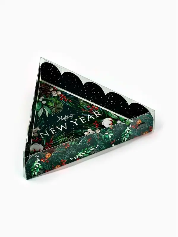 Коробка для кондитерских изделий новогодняя с пластиковой крышкой Happy New Year, 18&times;4 см