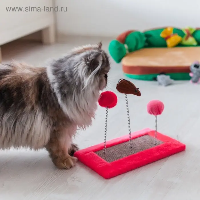 Игрушка для кошек с 3 дразнилками и когтеточкой, 27 х 15,5 х 25 см  микс цветов Игрушка для кошек с 3 дразнилками и когтеточкой, 27 х 15,5 х 25 см  микс цветов