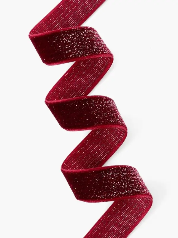 Лента бархатная, с серебряным люрексом, 20 мм, 18&plusmn;1 м, бордовая №46