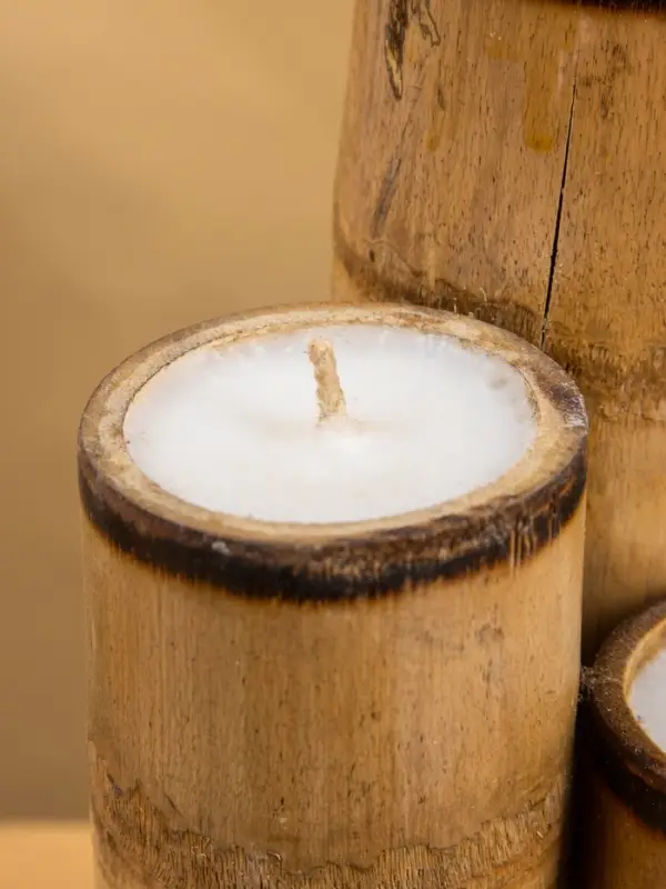 Свеча в бамбуке двойная «Звезда», 13×14×30 см, 100 мл, бежевая