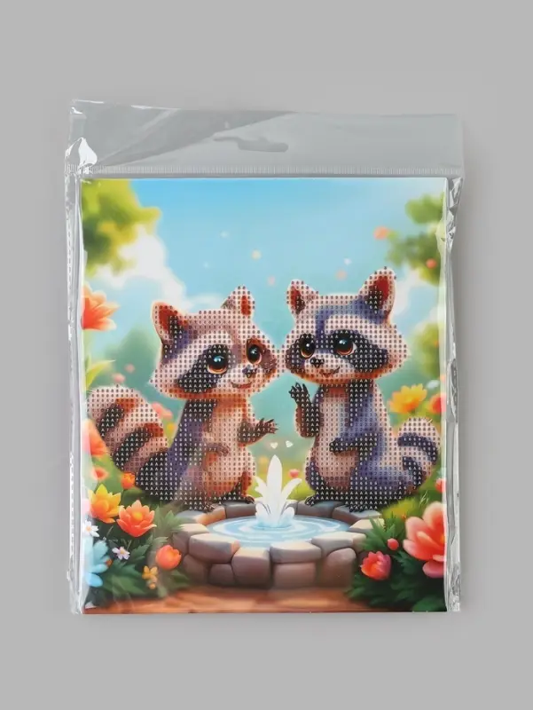 Алмазная мозаика &laquo;Еноты в саду&raquo; 21&times;25 см, с мольбертом