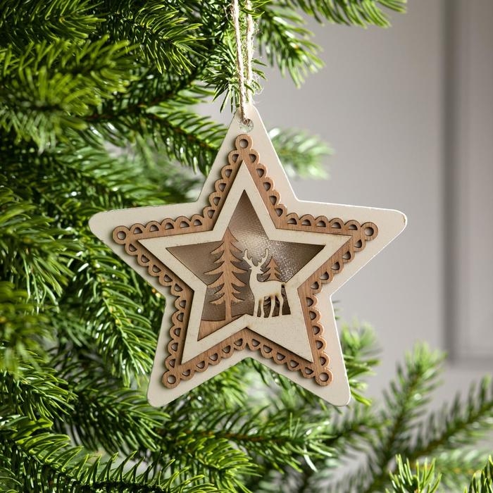 Ёлочная игрушка «Звезда с оленем», от батареек, свечение тёплое белое Ёлочная игрушка «Звезда с оленем», от батареек, свечение тёплое белое