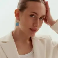 Серьги акрил &laquo;Стиль&raquo;, овал+квадрат, объёмные, бело-голубые в золоте