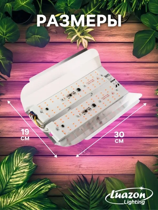Фитопрожектор для растений Luazon Lighting СДО09-100, светодиодный, 100 Вт, IP65, 220 В, бескорпусный, мультиспектральный