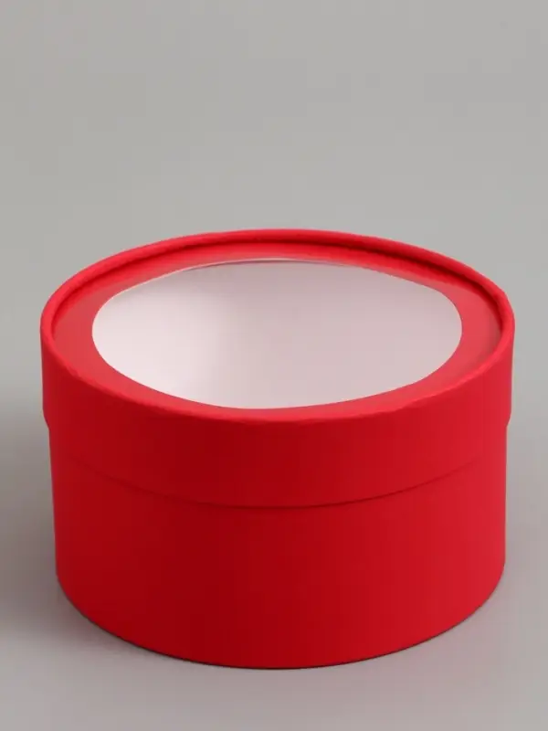 Набор подарочных коробок 2 в 1 круглых,  красная, с окном, 21 х 11 - 18 х 10 см