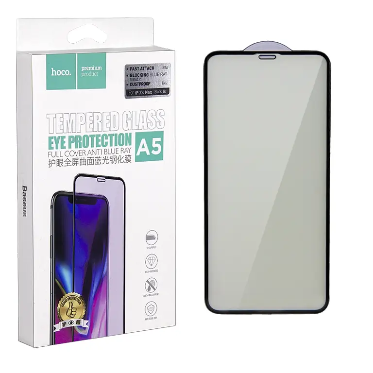 Защитное стекло Iph XS Max 3D Anti Blue Ray HOCO черное