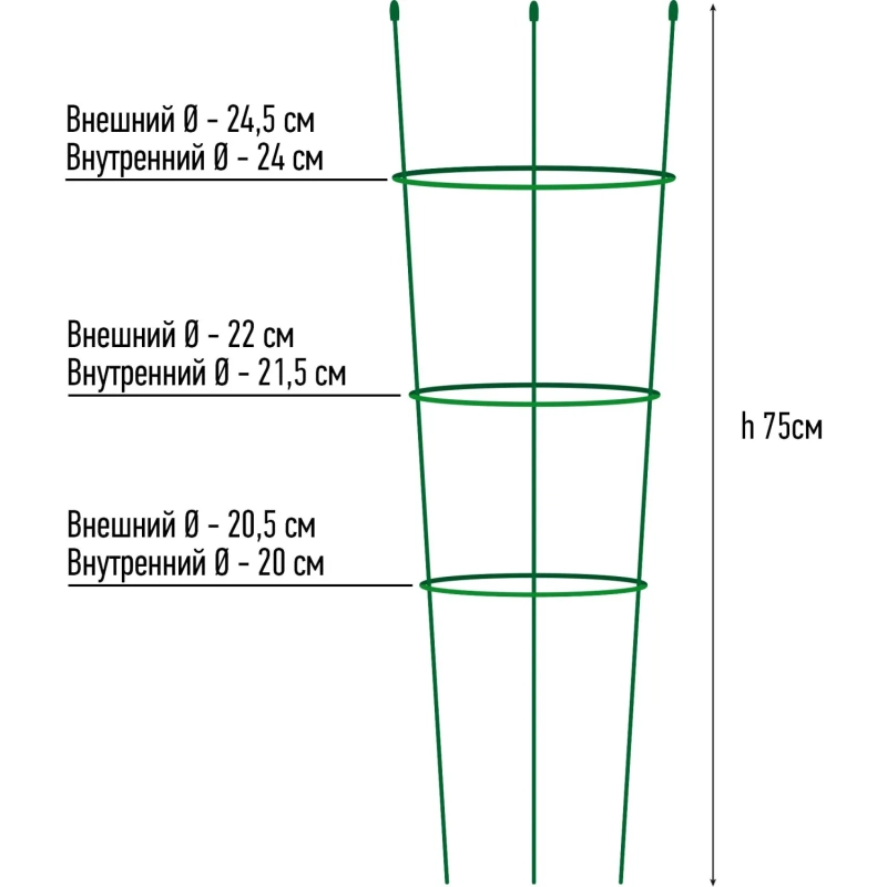 Опора для растений Круглая (3 кольца) металл h75см, 466338