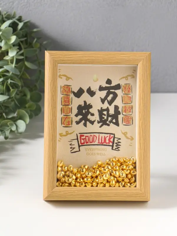 Настенный декор, панно в раме &laquo;Золотые слитки: Пожелание удачи&raquo;, 3&times;12.3&times;17.2 см
