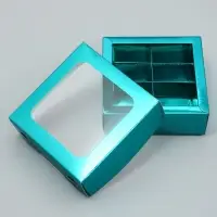 Коробка для конфет, кондитерская упаковка, 4 ячейки, &laquo;Голубая&raquo;, 10.5&times;10.5&times;3.5 см