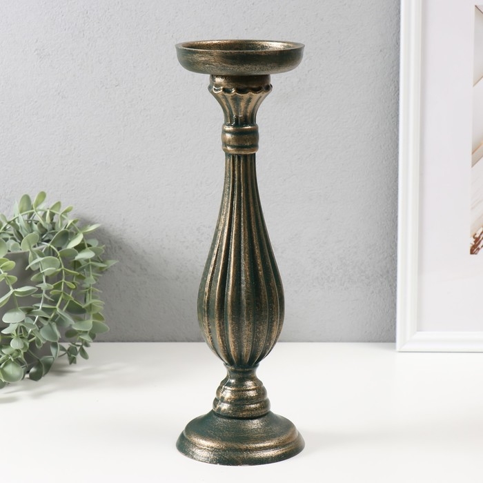 Подсвечник дерево на 1 свечу d=9 см Подсвечник дерево на 1 свечу d=9 см "Фердинанд" зеленый с патиной 11х11х33,5 см