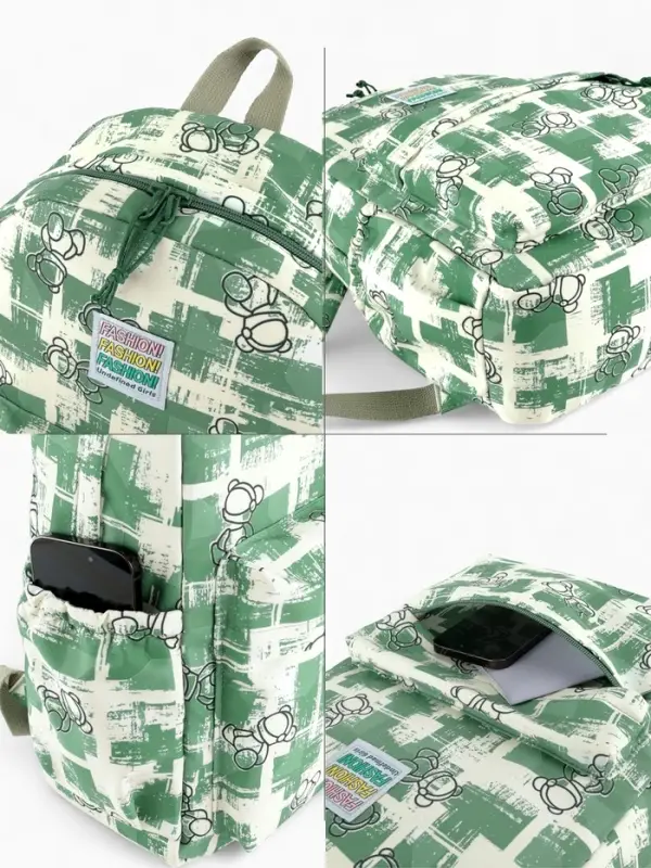 Рюкзак школьный на молнии, с карманами, с принтом, размер 28.5&times;12&times;41 см, зелёный