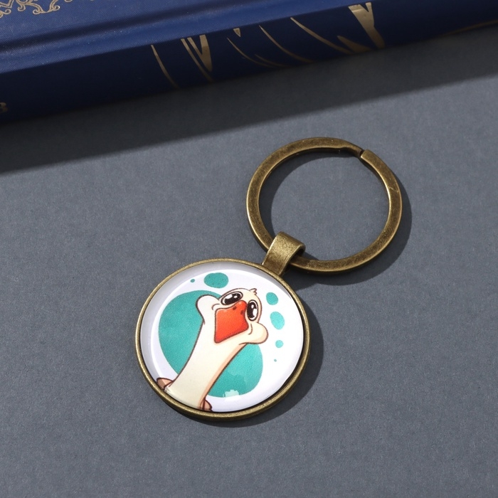 Брелок стекло, металл  Брелок стекло, металл "Круг. Гусь" d=3 см