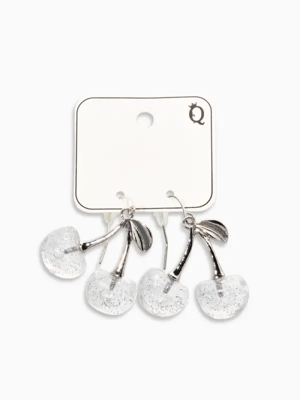 Серьги висячие &laquo;Вишенка&raquo;, прозрачные, белые в серебре