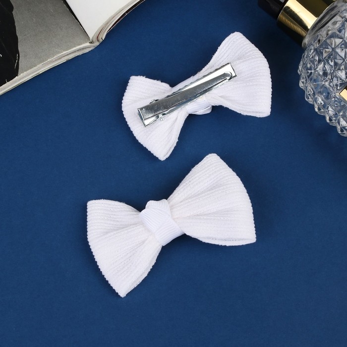 Зажим для волос  Зажим для волос "Школьница" (набор 2 шт) полосы, 6 см, белый