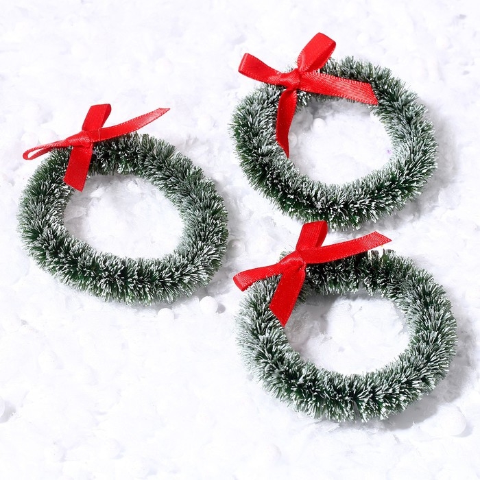 Венок новогодний, набор 3 шт., размер 1 шт. — 6,5 см, цвет светло-зелёный