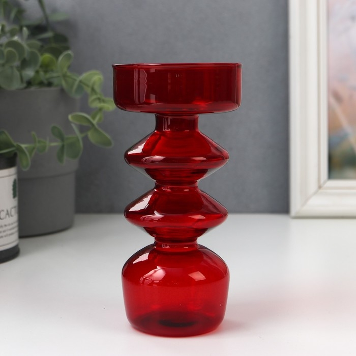 Подсвечник стекло на 1 свечу Подсвечник стекло на 1 свечу "Фигурный" красный 14,5х7х7 см