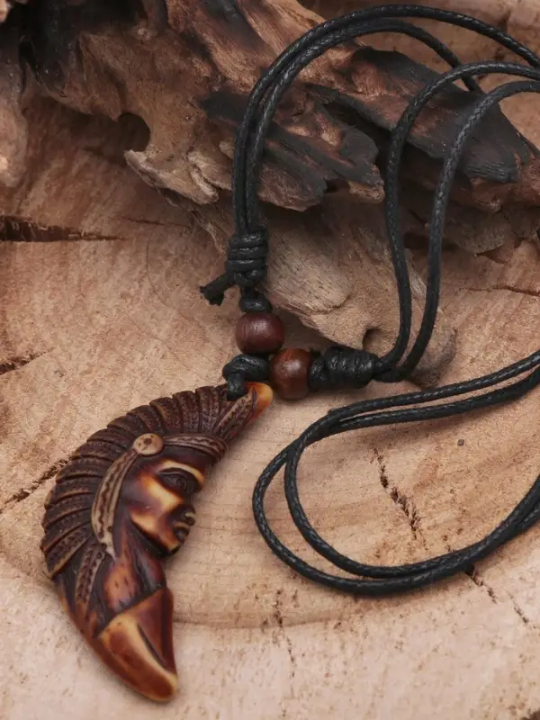 Кулон мужской &laquo;Индеец&raquo;, коричнево-чёрный на чёрном шнурке, 40-80 см регулируется