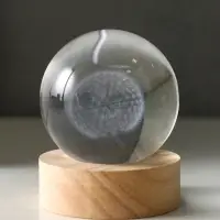 Световая фигурка &laquo;Одуванчик&raquo;, LED-ночник, стекло d=6 см, подставка дерево, USB, 6.5&times;6.5&times;7.5 см