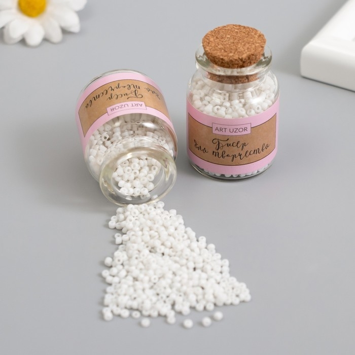 Бисер круглый 12/0 в бутылочке  Бисер круглый 12/0 в бутылочке "Белый перламутр" 2х20 гр набор 2 шт