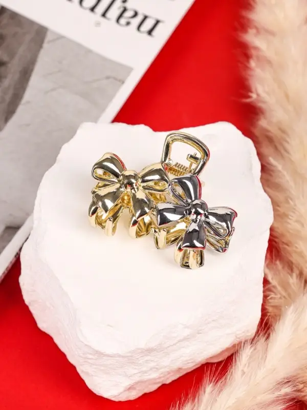 Крабик для волос &laquo;Хизер&raquo;, бантики, 4.5 см, золотистый-серебристый