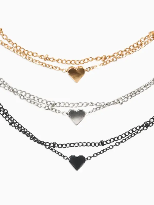 Кулоны на цепочке &laquo;Сердце&raquo;, набор 3 шт. L=35 + удлинитель 7 см, разноцветный