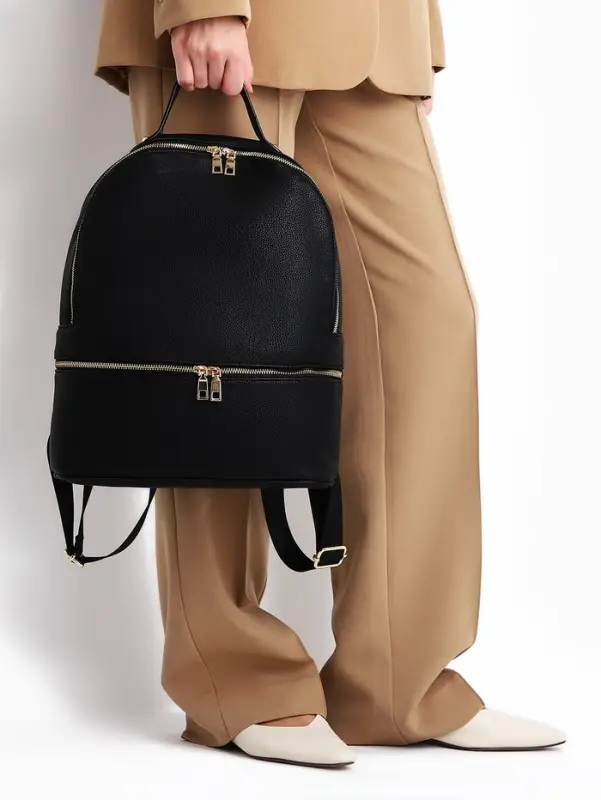 Рюкзак женский на молнии, с карманами, размер 27&times;10&times;34 см, чёрный