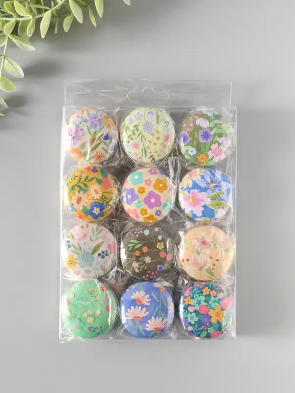 Шкатулка металл круглая "Полевые цветы" набор 12 шт 4х4х2 см