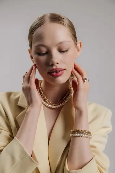 Чокеры &laquo;Стиль&raquo;, набор 3 шт. бусины №8, со стразами, тянется, 35 + удлинитель 5 см, белый в золоте