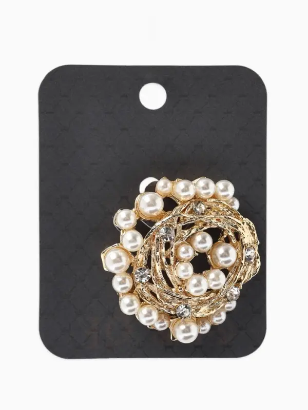 Брошь &laquo;Жемчуг&raquo;, гнездо, цвет белый в золоте