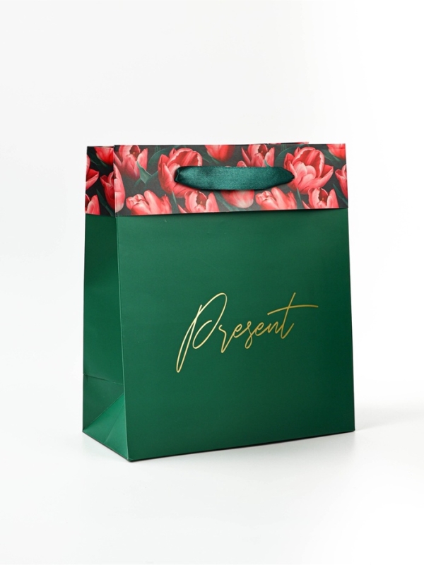 Пакет ламинированный двухсторонний «Тюльпаны», тиснение, ML 23 × 27 × 11,5 см