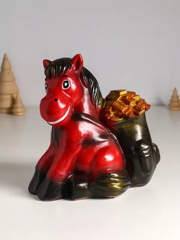 Копилка "Огненный конь с деньгами" 21 см, красный