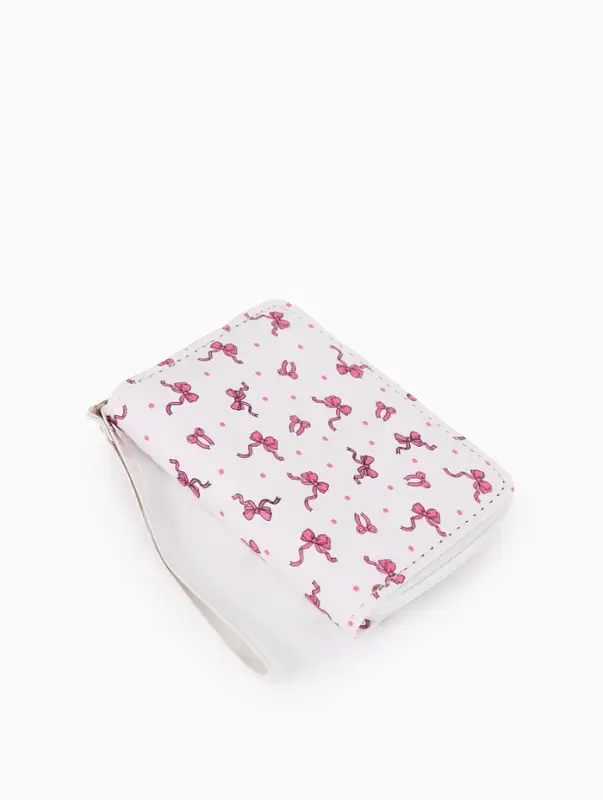 Кошелёк на молнии, 12&times;1.5&times;9 см, с принтом, белый/розовый