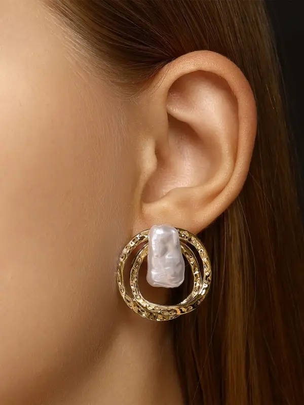 Серьги с жемчугом &laquo;Бусина&raquo;, двойной круг, цвет золото