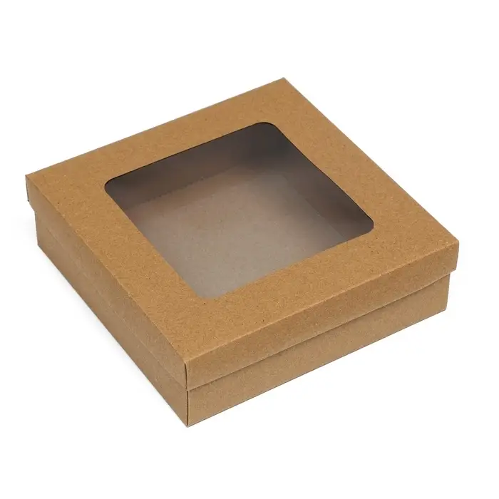 Коробка подарочная складная, упаковка, крышка - дно, с окном, крафт, 20&times;20&times;6 см