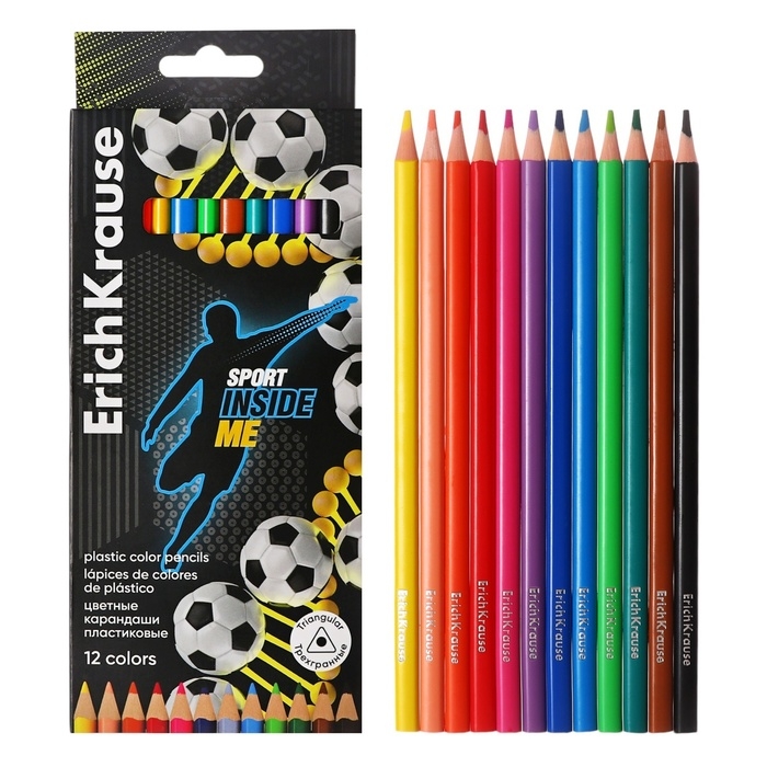 Карандаши 12 цветов ErichKrause Sport DNA, пластик, трехгранные, с европодвесом Карандаши 12 цветов ErichKrause Sport DNA, пластик, трехгранные, с европодвесом
