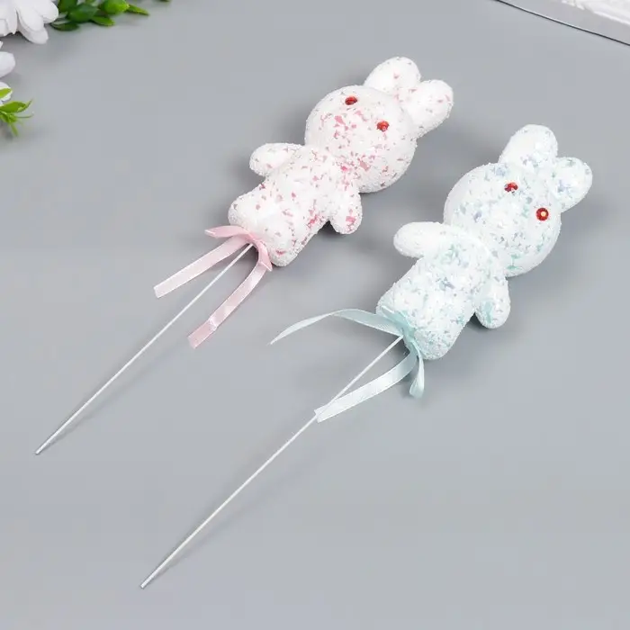 Набор топперов для украшения «Зайчата: посыпка, блеск», 2 шт., розовый, голубой, 12 см Набор топперов для украшения «Зайчата: посыпка, блеск», 2 шт., розовый, голубой, 12 см